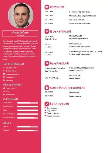 İç Mimar örnek cv indir